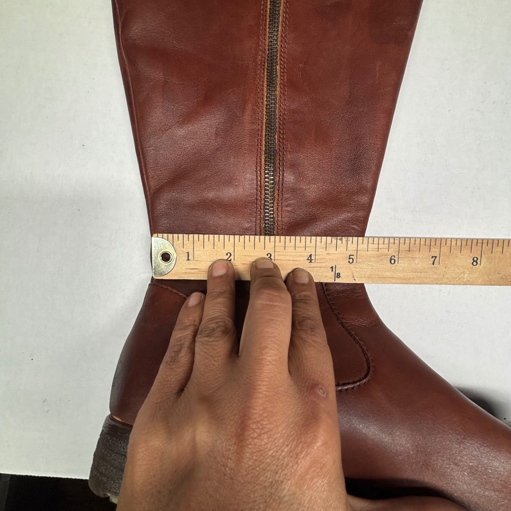 Born Brown‎ Leather Tall Riding Boots Womens 9M Cognac Plaid Lined F71062 EUC - Picture 7 of 12
